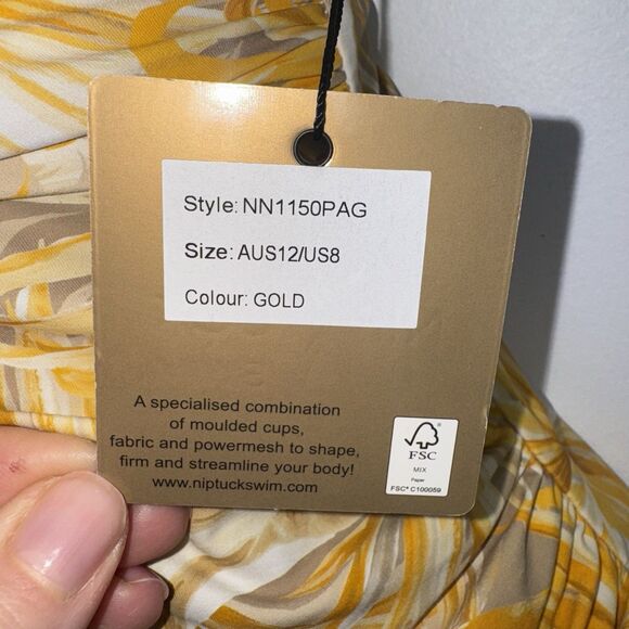 Niptuck Swimsuit Gold Yellow Floral Palm Print Multifit Cup Women 8 NWT - Picture 5 of 16